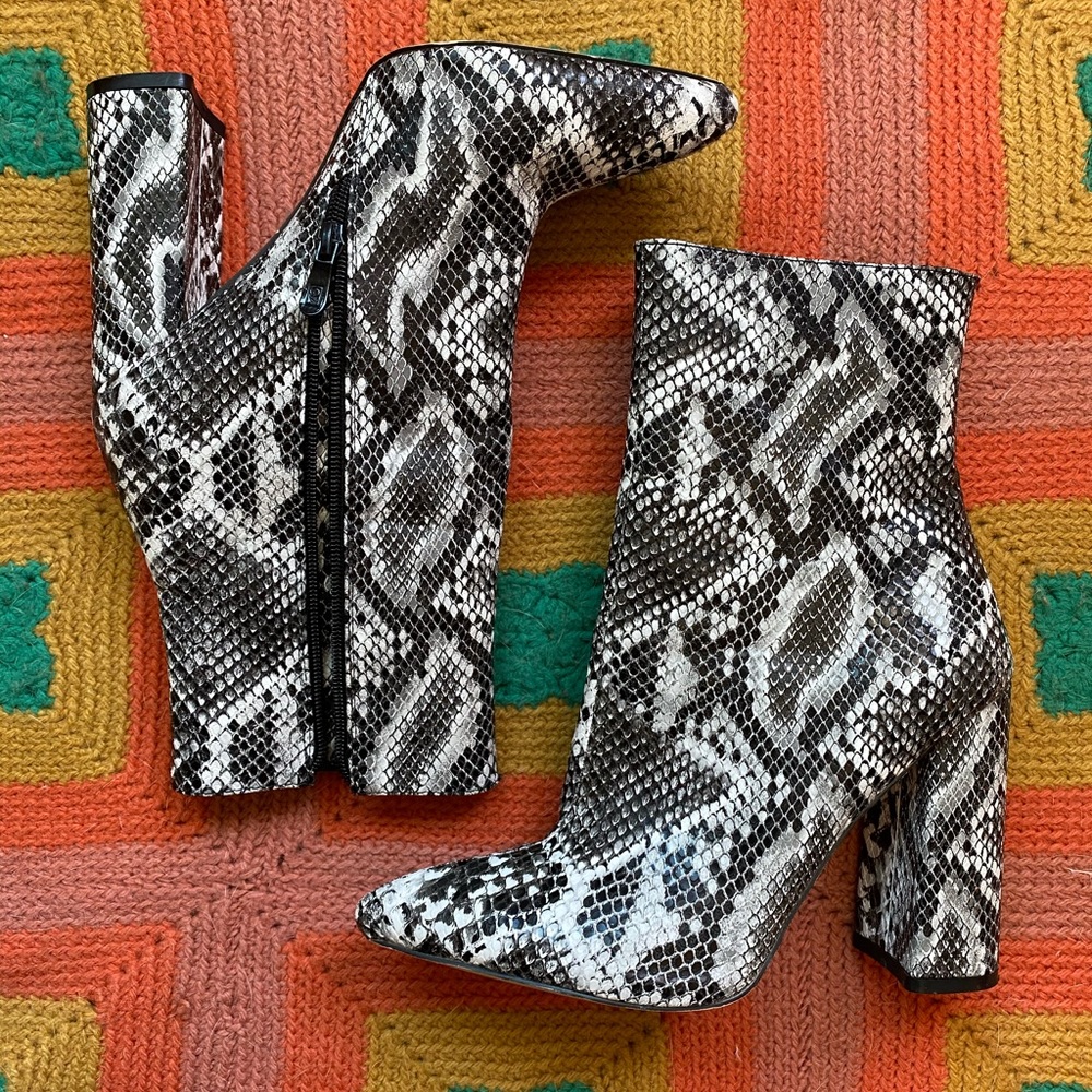 Snakeskin booties